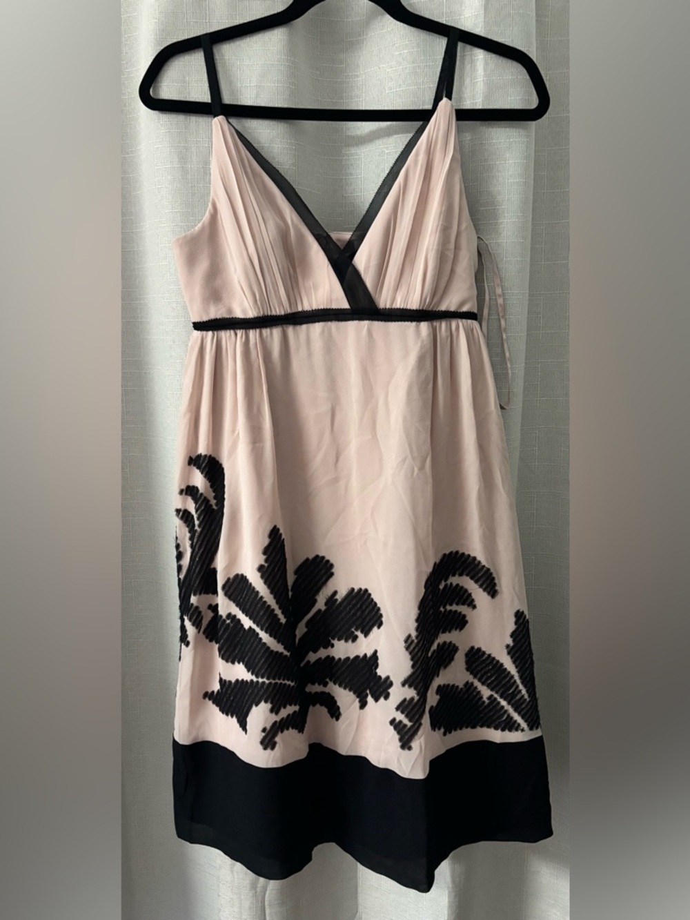 Blush Pink A-Line Mini Dress with Black Embroidered Trim